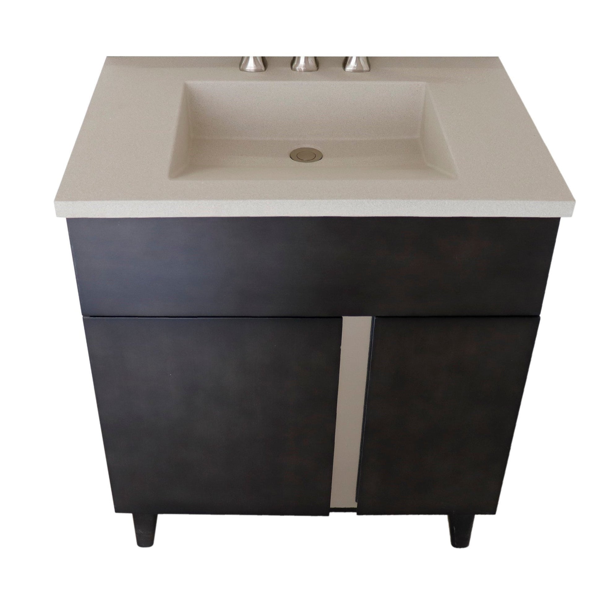 Bellaterra Home Urban 31" 1-Door 2-Drawer Silvery Brown Freestanding Vanity Set With Concrete Integrated Rectangular Ramp Sink and White Concrete Top