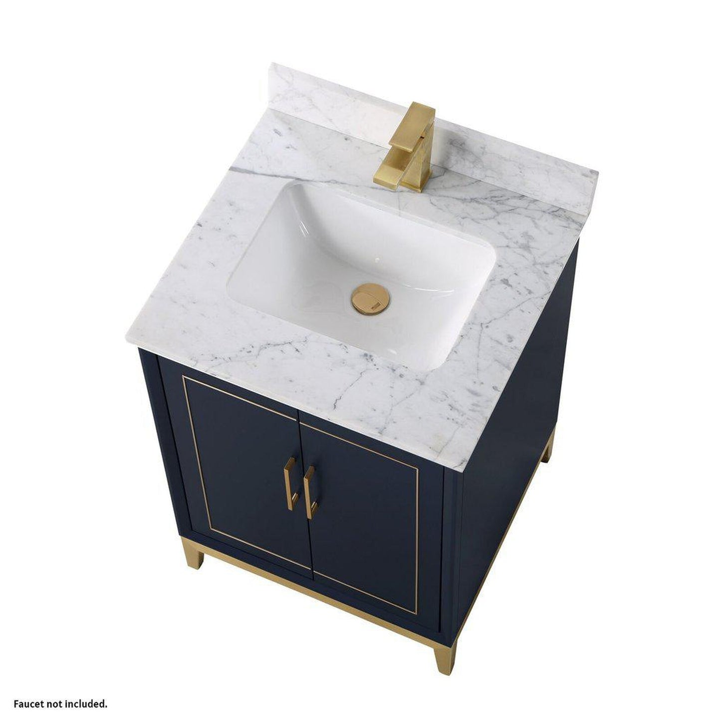 Bemma Design Gracie 24" Pacific Blue Solid Wood Freestanding Bathroom Vanity With Single 1-Hole Italian Carra Marble Vanity Top, Rectangle Undermount Sink, Backsplash and Satin Brass Trim