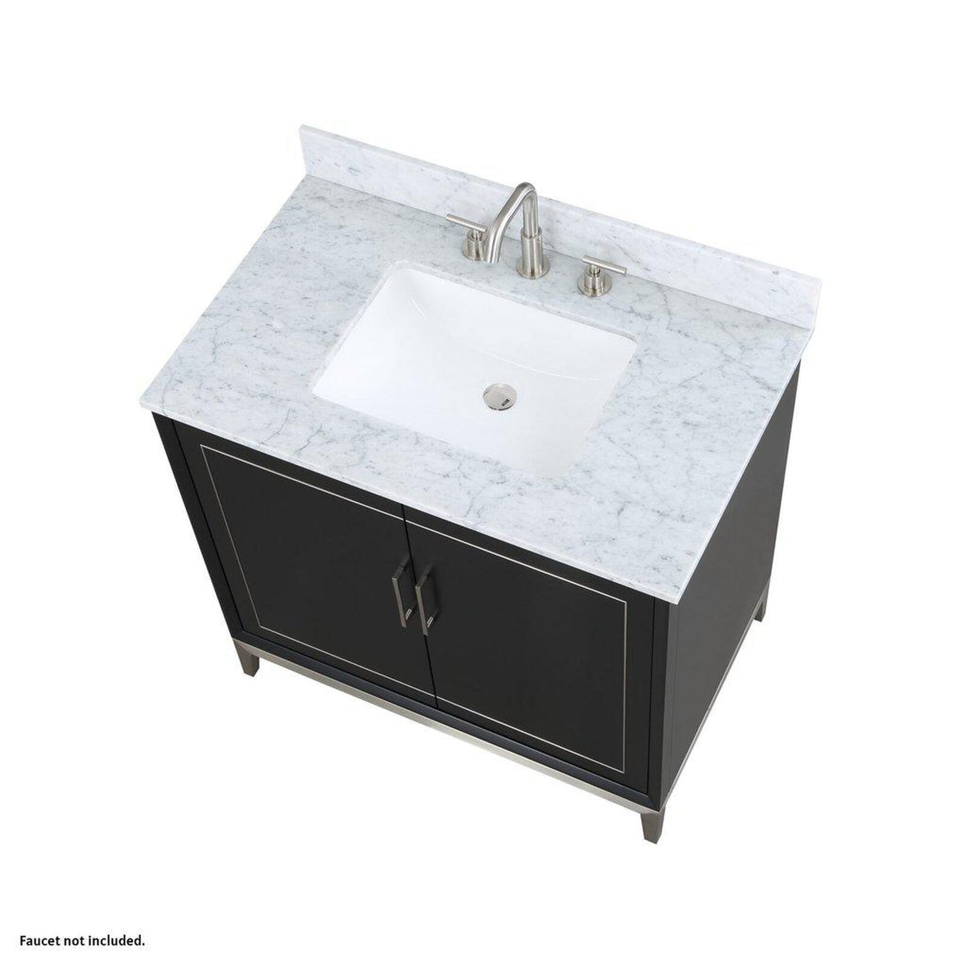 Bemma Design Gracie 36" Midnight Black Solid Wood Freestanding Bathroom Vanity With Single 3-Hole Italian Carra Marble Vanity Top, Rectangle Undermount Sink, Backsplash and Brushed Nickel Trim