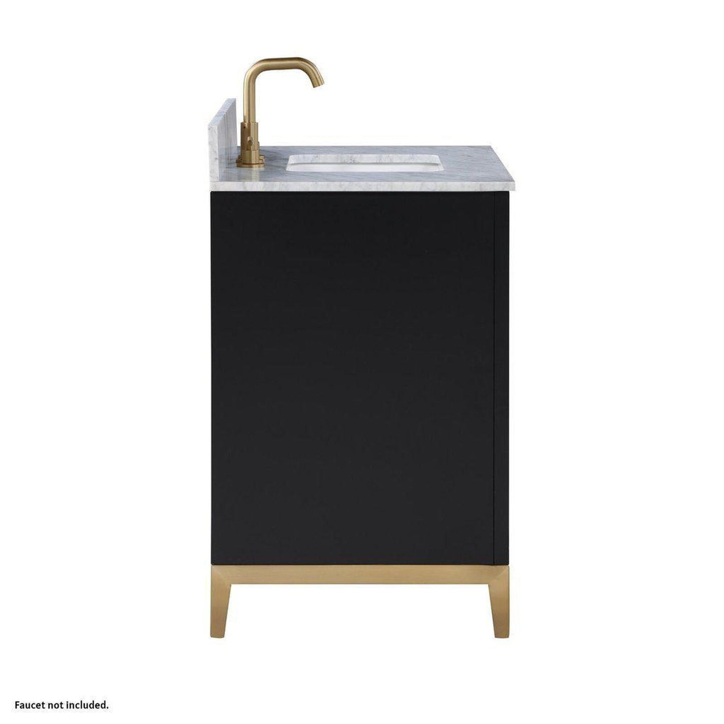Bemma Design Gracie 36" Midnight Black Solid Wood Freestanding Bathroom Vanity With Single 3-Hole Italian Carra Marble Vanity Top, Rectangle Undermount Sink, Backsplash and Satin Brass Trim