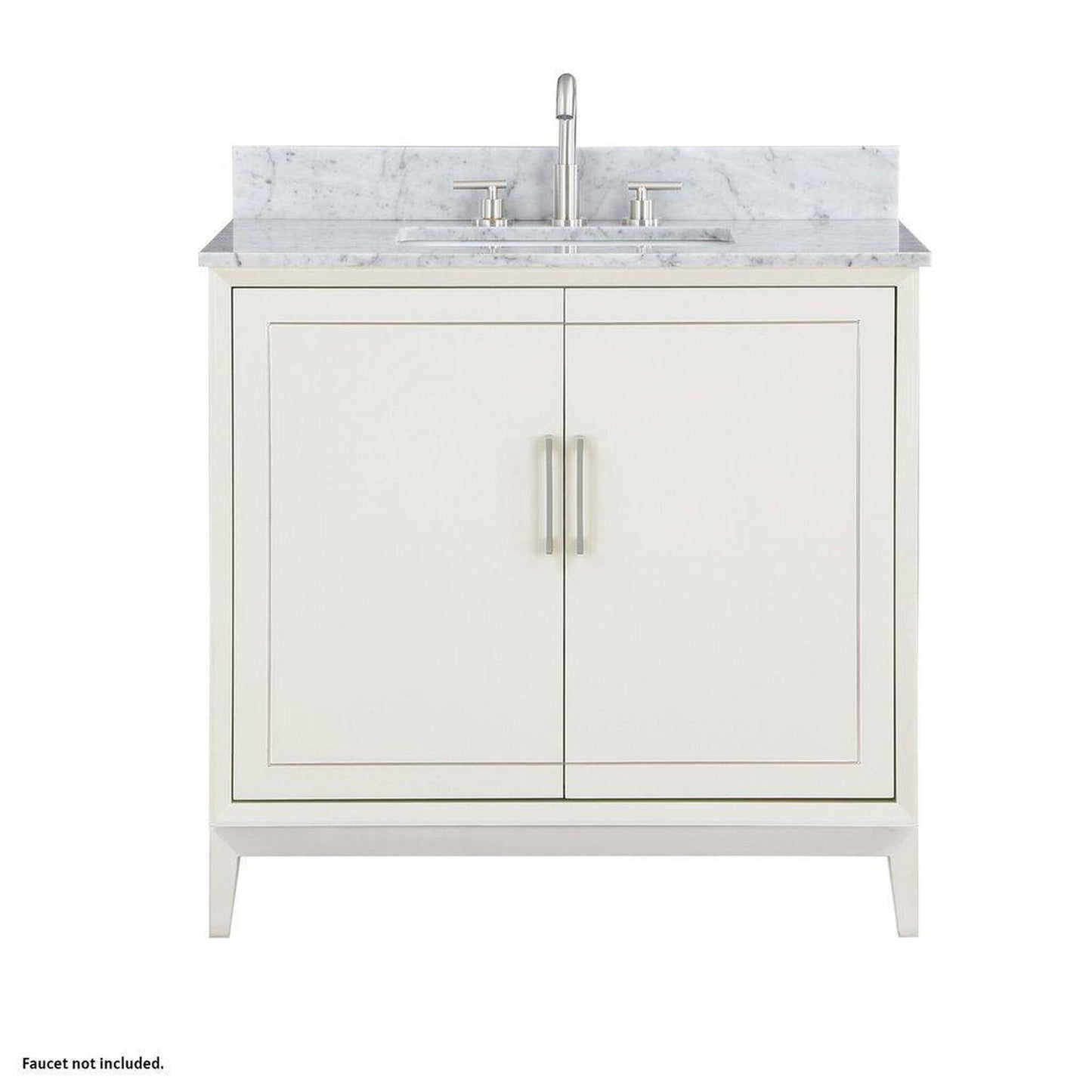 Bemma Design Gracie 36" Satin White Solid Wood Freestanding Bathroom Vanity With Single 3-Hole Italian Carra Marble Vanity Top, Rectangle Undermount Sink, Backsplash and Brushed Nickel Trim