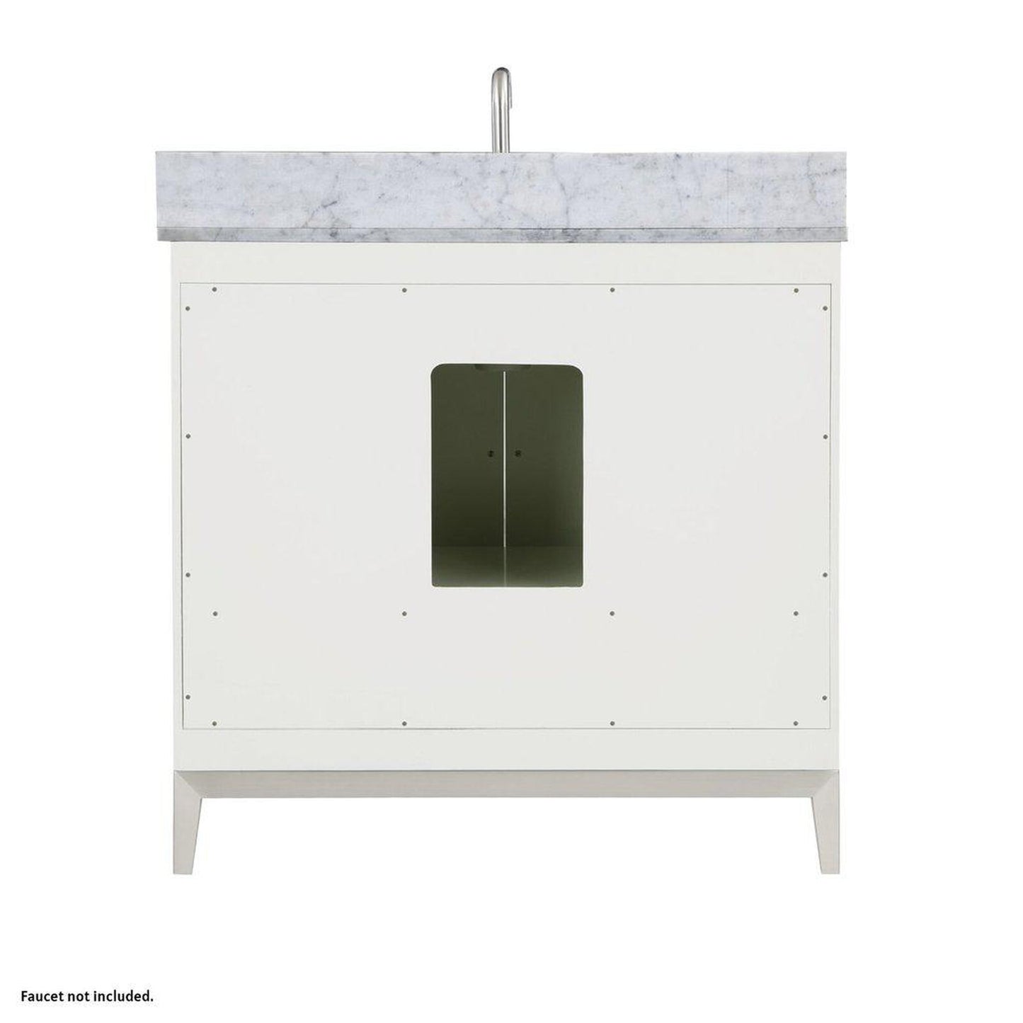 Bemma Design Gracie 36" Satin White Solid Wood Freestanding Bathroom Vanity With Single 3-Hole Italian Carra Marble Vanity Top, Rectangle Undermount Sink, Backsplash and Brushed Nickel Trim