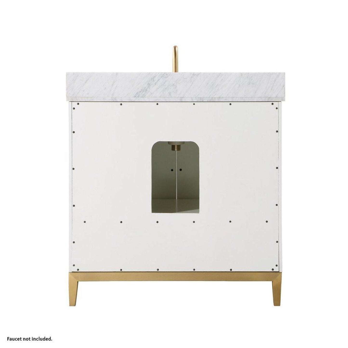 Bemma Design Gracie 36" Satin White Solid Wood Freestanding Bathroom Vanity With Single 3-Hole Italian Carra Marble Vanity Top, Rectangle Undermount Sink, Backsplash and Satin Brass Trim