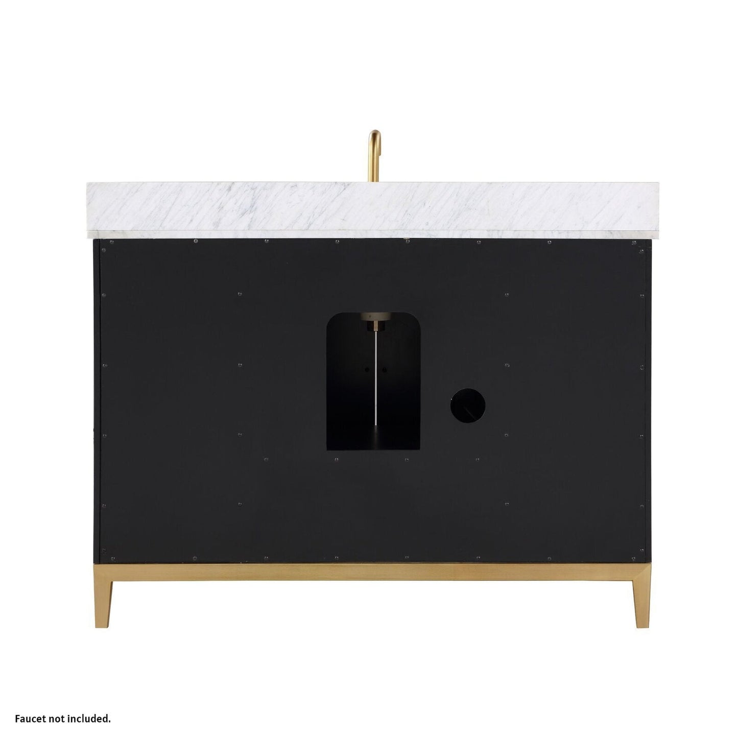 Bemma Design Gracie 48" Midnight Black Solid Wood Freestanding Bathroom Vanity With Single 3-Hole Italian Carra Marble Vanity Top, Rectangle Undermount Sink, Backsplash and Satin Brass Trim