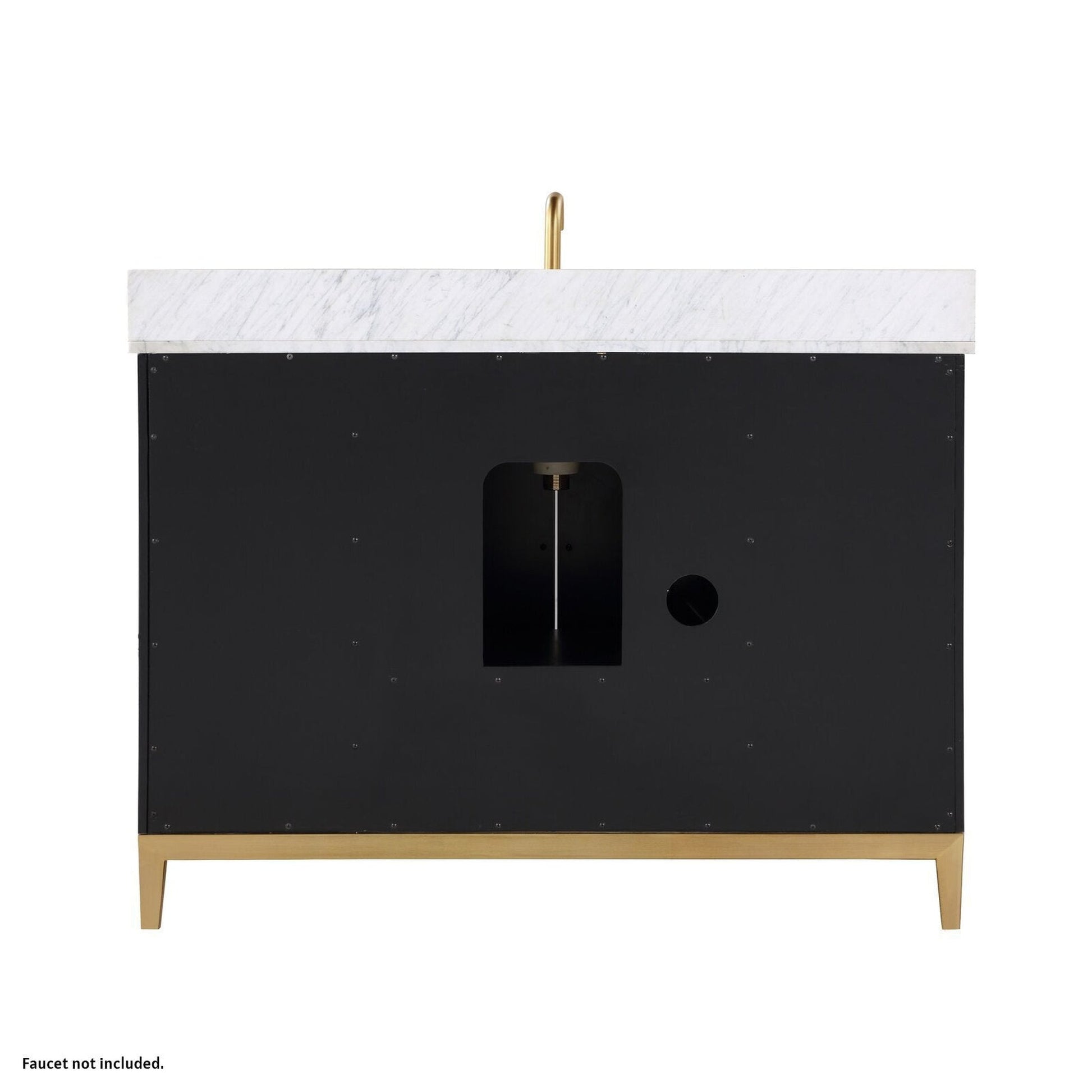 Bemma Design Gracie 48" Midnight Black Solid Wood Freestanding Bathroom Vanity With Single 3-Hole Italian Carra Marble Vanity Top, Rectangle Undermount Sink, Backsplash and Satin Brass Trim