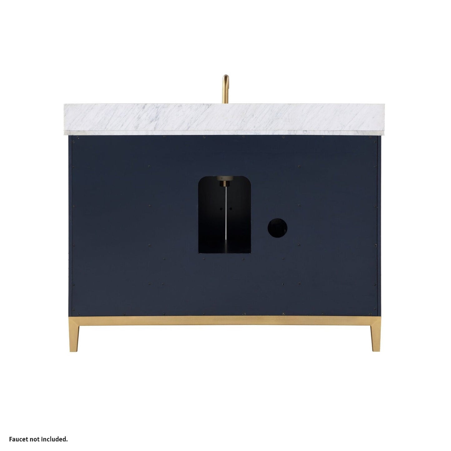 Bemma Design Gracie 48" Pacific Blue Solid Wood Freestanding Bathroom Vanity With Single 3-Hole Italian Carra Marble Vanity Top, Rectangle Undermount Sink, Backsplash and Satin Brass Trim