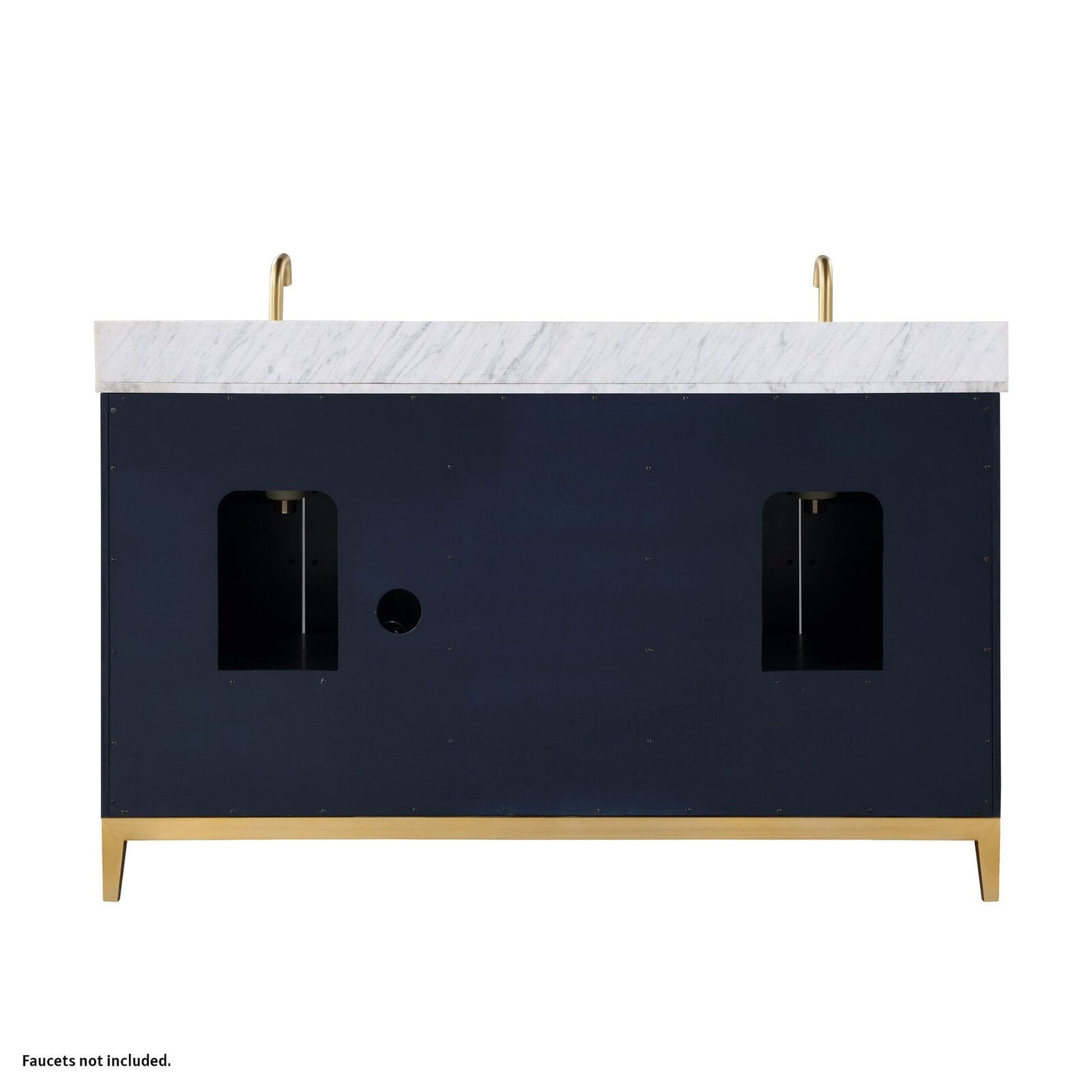 Bemma Design Gracie 60" Pacific Blue Solid Wood Freestanding Bathroom Vanity With Double 3-Hole Italian Carra Marble Vanity Top, Rectangle Undermount Sink, Backsplash and Satin Brass Trim