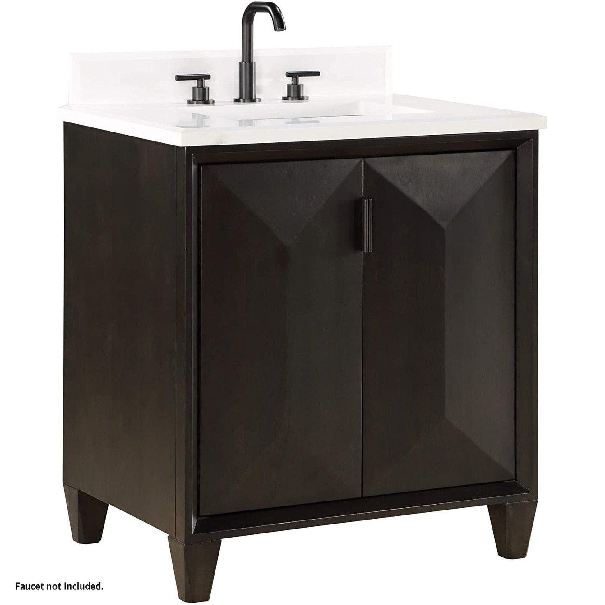 Bemma Design Zanzi 30" Gray Lacquer Solid Wood Freestanding Bathroom Vanity With Single 3-Hole Single 3-Hole White Granite Vanity Top, Rectangle Undermount Sink, and Backsplash Rectangle Undermount Sink, and Backsplash