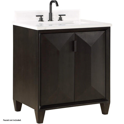 Bemma Design Zanzi 30" Gray Lacquer Solid Wood Freestanding Bathroom Vanity With Single 3-Hole Single 3-Hole White Granite Vanity Top, Rectangle Undermount Sink, and Backsplash Rectangle Undermount Sink, and Backsplash