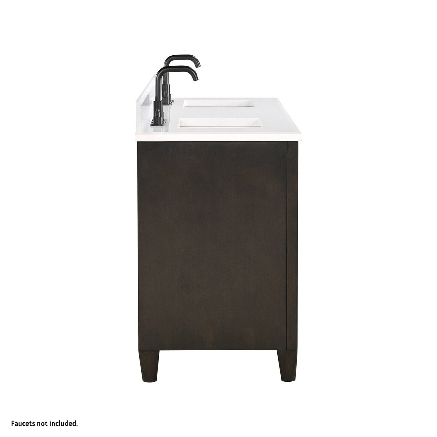 Bemma Design Zanzi 70" Gray Lacquer Solid Wood Freestanding Bathroom Vanity With Double 3-Hole Double 3-Hole White Granite Vanity Top, Two Rectangle Undermount Sinks, and Backsplash Rectangle Undermount Sink, and Backsplash