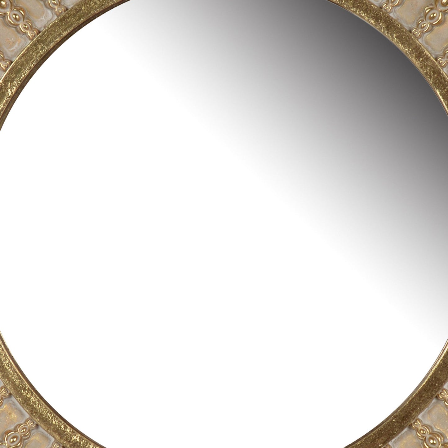 Benzara 14" Gold Round Polyresin Framed Wall Mirror With Ornamental Embellishments