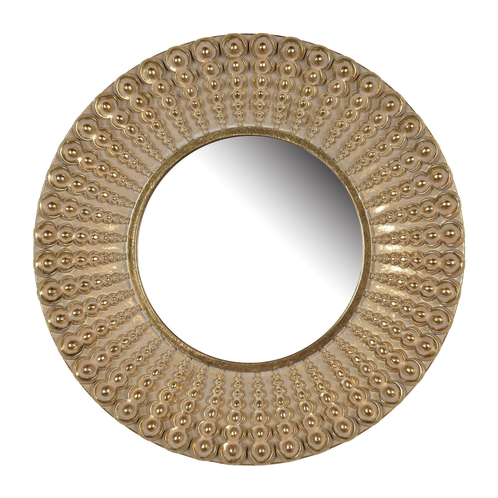 Benzara 14" Gold Round Polyresin Framed Wall Mirror With Ornamental Embellishments