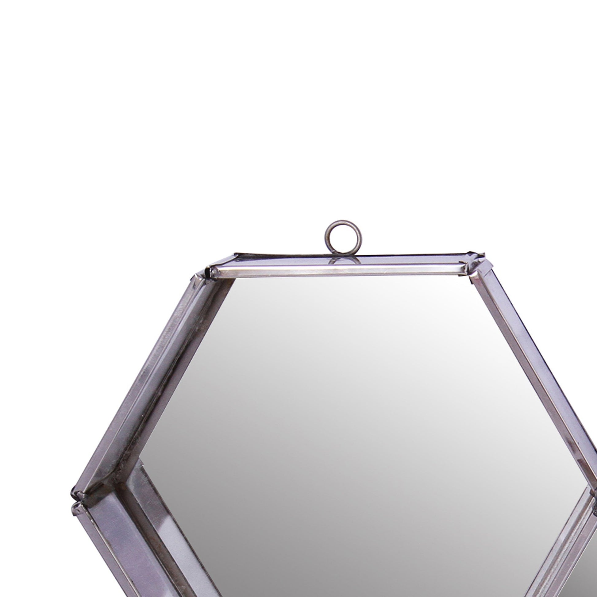 Benzara 16" Silver Hexagonal Mirrored Wall Display With Two Keyhole Hanger On Top