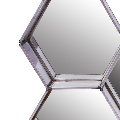 Benzara 16" Silver Hexagonal Mirrored Wall Display With Two Keyhole Hanger On Top