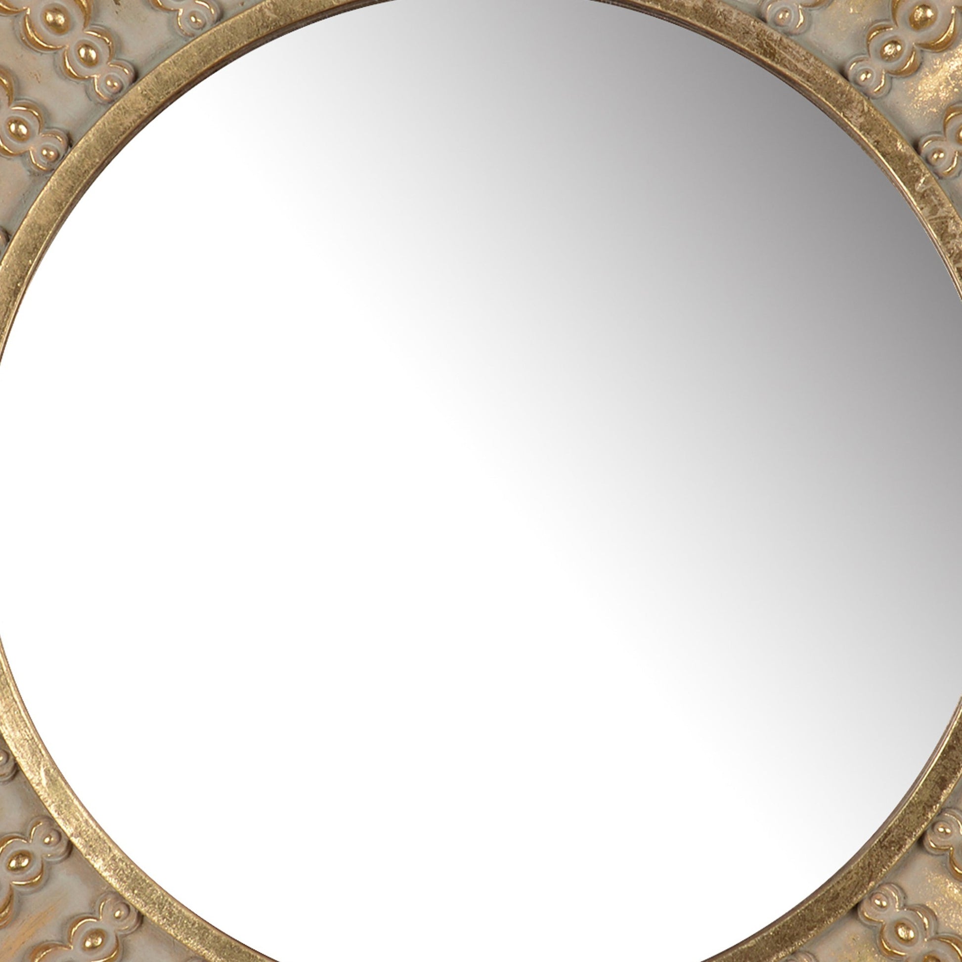 Benzara 19" Gold Round Polyresin Framed Wall Mirror With Ornamental Embellishments