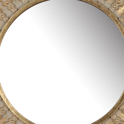 Benzara 19" Gold Round Polyresin Framed Wall Mirror With Ornamental Embellishments