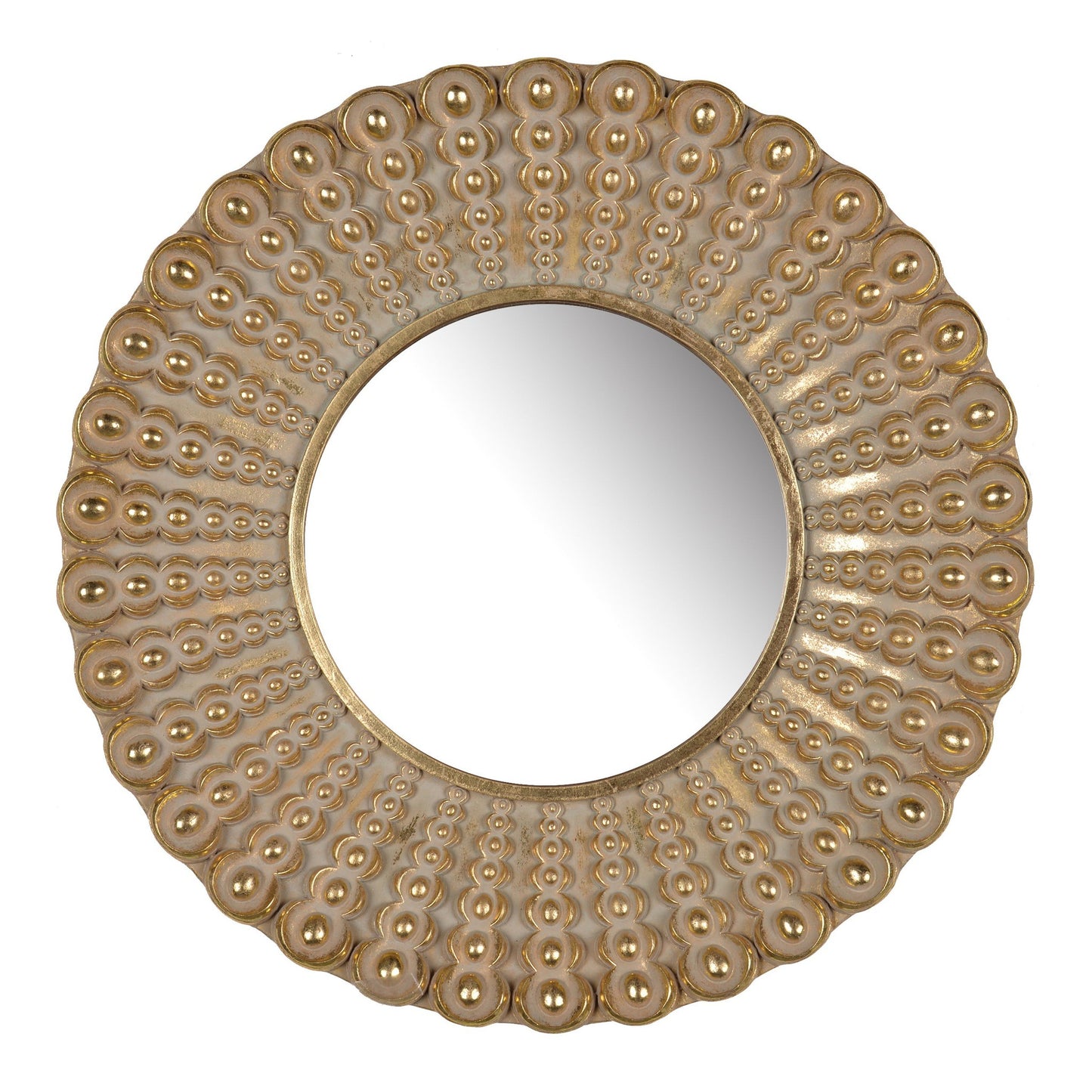 Benzara 19" Gold Round Polyresin Framed Wall Mirror With Ornamental Embellishments