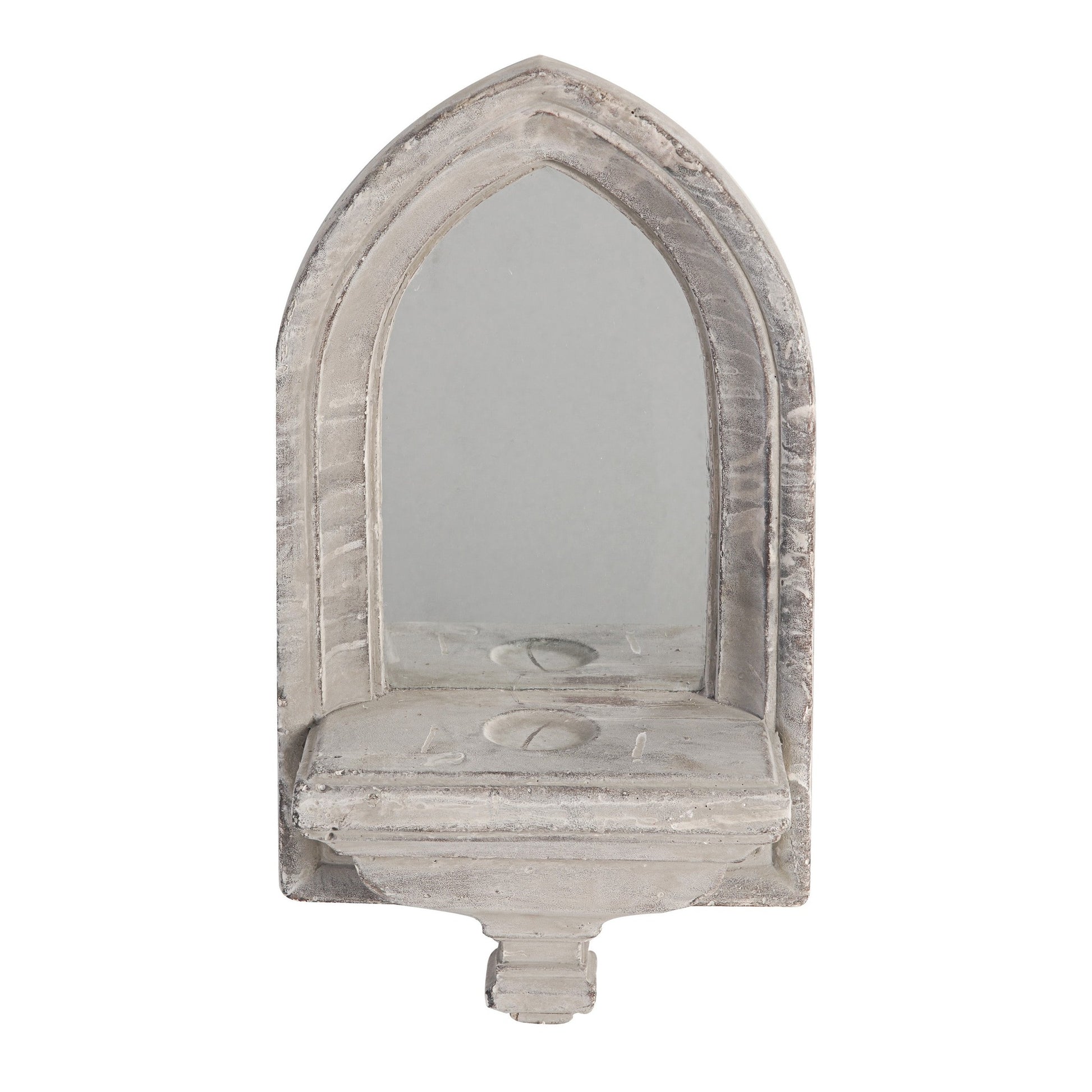 Benzara 20" Washed White Cement Protected Decorative Wall Mirror
