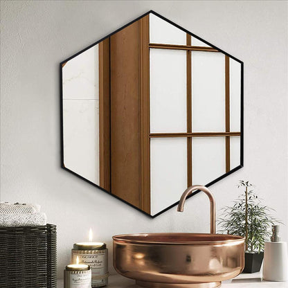 Benzara 24" Hexagon Black Modern Metal Framed Wall Mirror