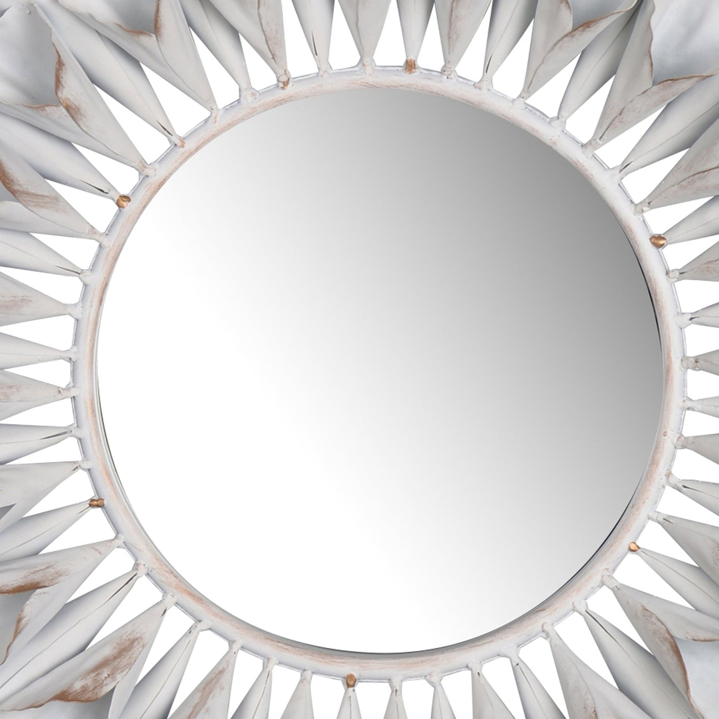 Benzara 24" White and Clear Decorative Metal Wall Mirror With Floral Accents