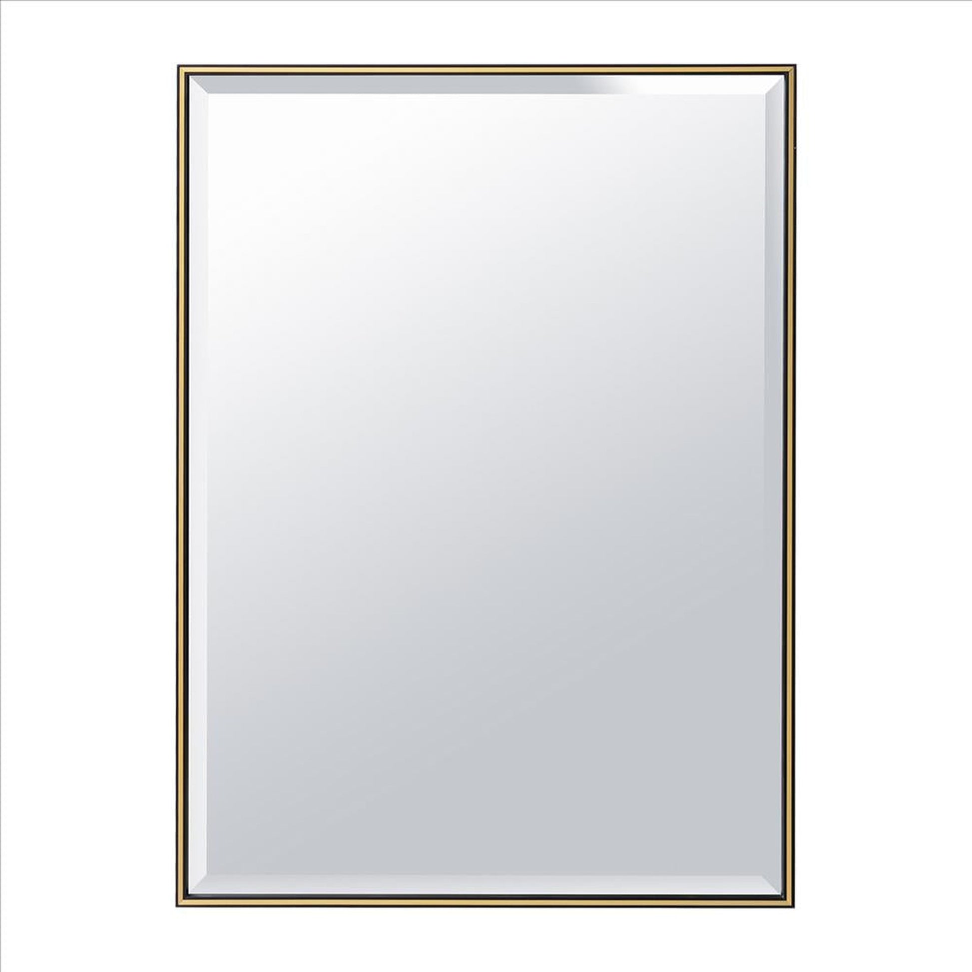 Benzara 28" Black Beveled Metal Frame Rectangular Wall Mirror With Gold Accent