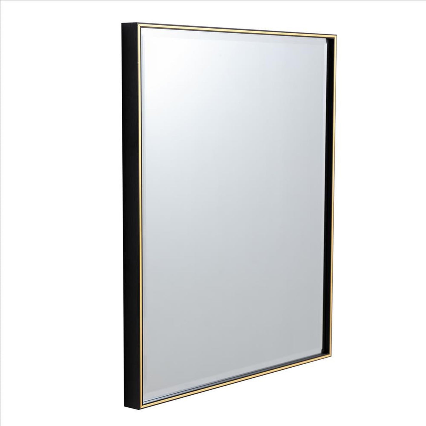 Benzara 28" Black Beveled Metal Frame Rectangular Wall Mirror With Gold Accent