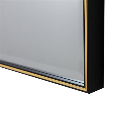 Benzara 28" Black Beveled Metal Frame Rectangular Wall Mirror With Gold Accent