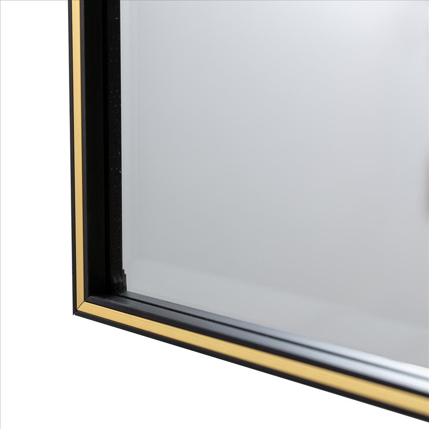 Benzara 28" Black Beveled Metal Frame Rectangular Wall Mirror With Gold Accent