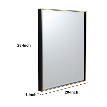 Benzara 28" Black Beveled Metal Frame Rectangular Wall Mirror With Gold Accent