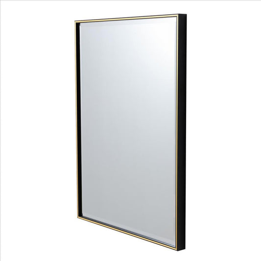 Benzara 28" Black Beveled Metal Frame Rectangular Wall Mirror With Gold Accent