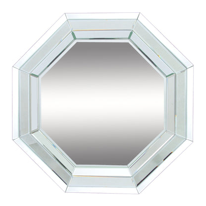 Benzara 28" Clear Octagonal Wall Mirror With Wooden Backing