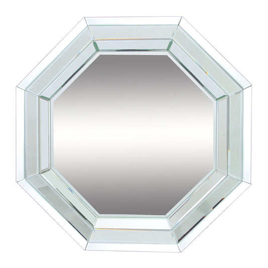 Benzara 28" Clear Octagonal Wall Mirror With Wooden Backing