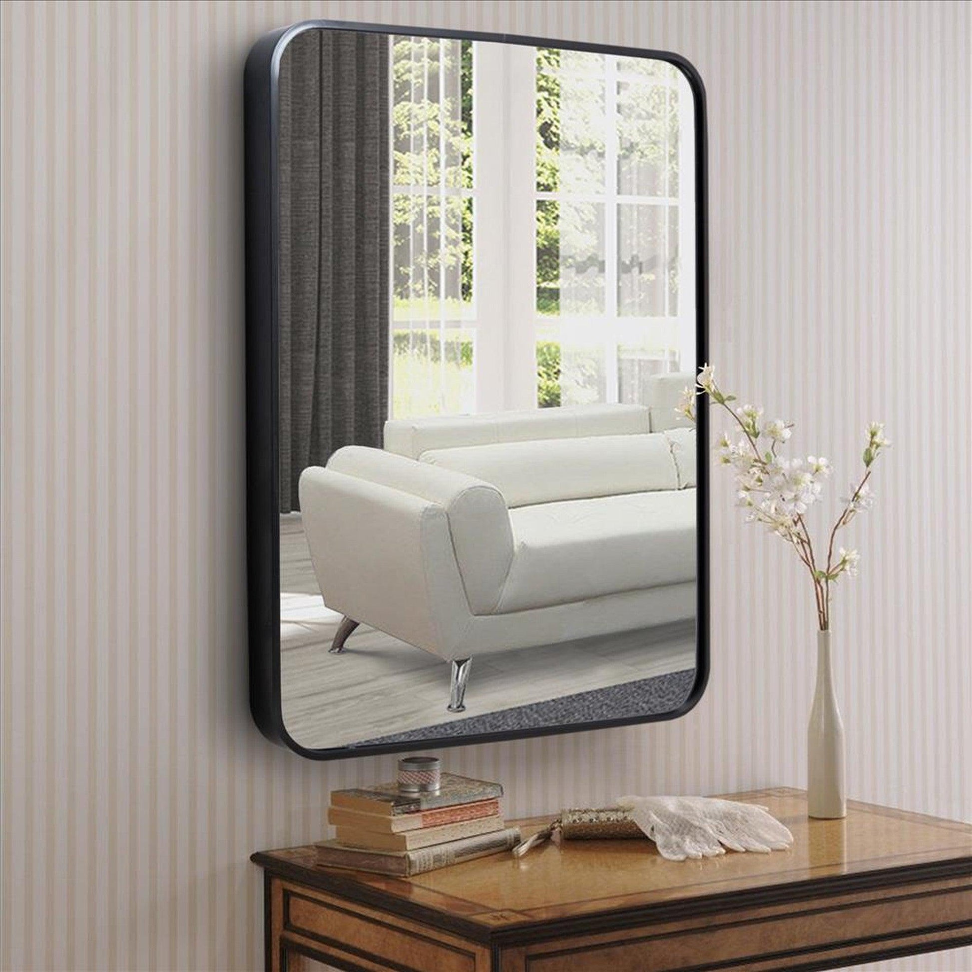 Benzara 28" Rectangular Black Mid Century Modern Metal Framed Wall Mirror