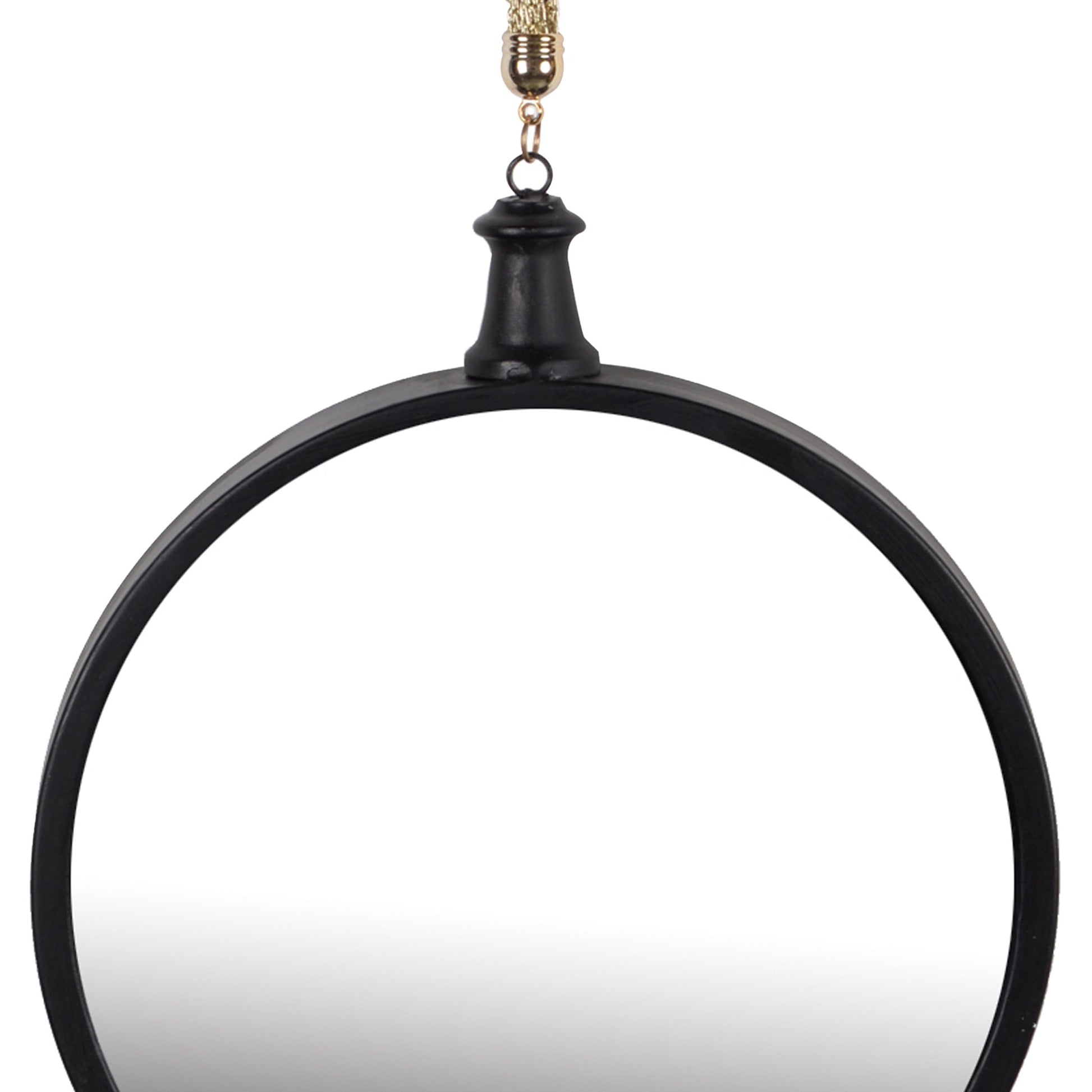 Benzara 30" Black and Gold Round Metal Wall Mirror With Chain Hanger