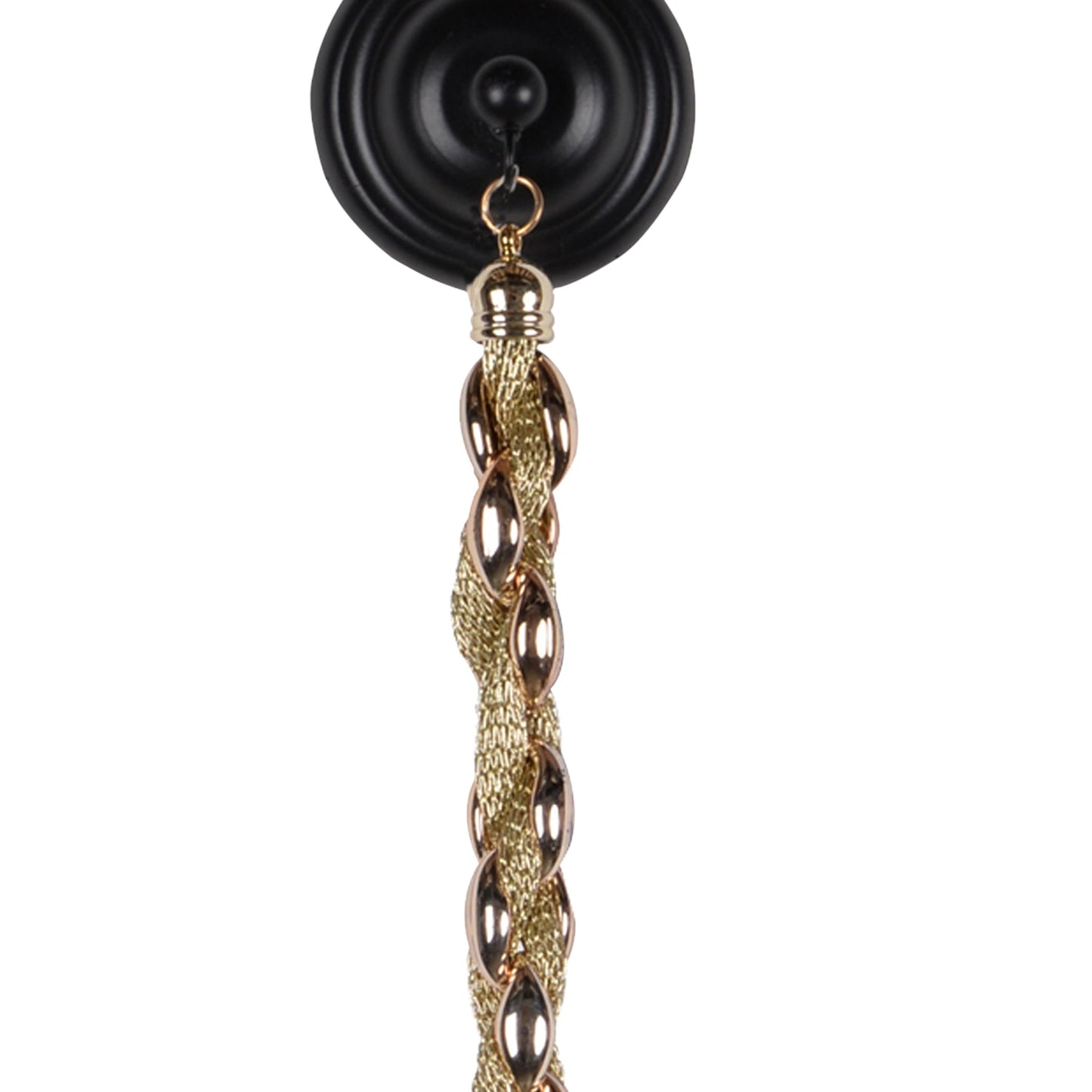 Benzara 30" Black and Gold Round Metal Wall Mirror With Chain Hanger