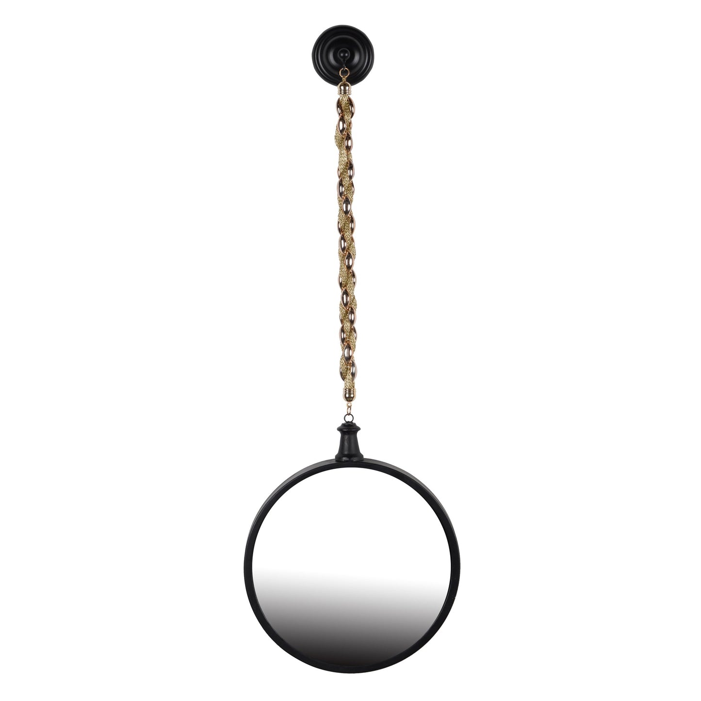 Benzara 30" Black and Gold Round Metal Wall Mirror With Chain Hanger