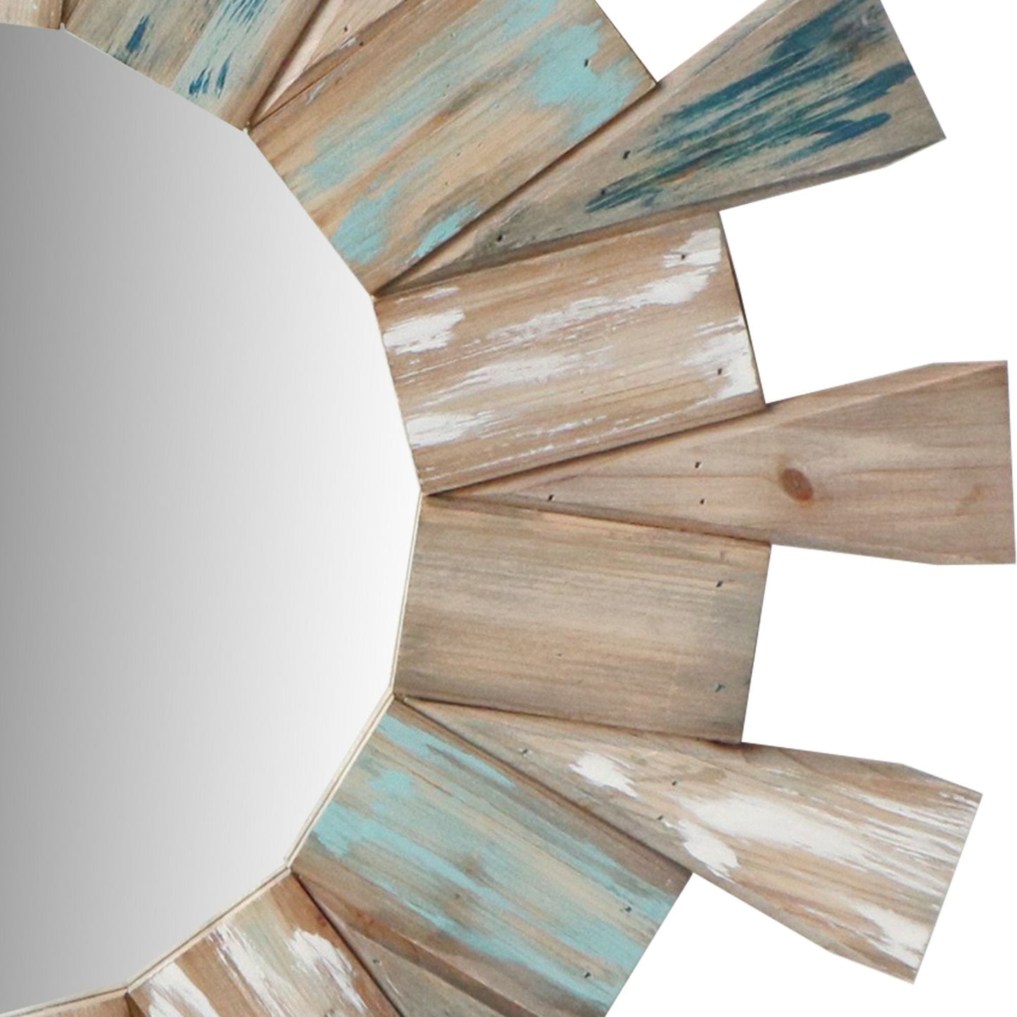 Benzara 30" Round Brown Wooden Framed Wall Mirror With Triangular Plank Accent