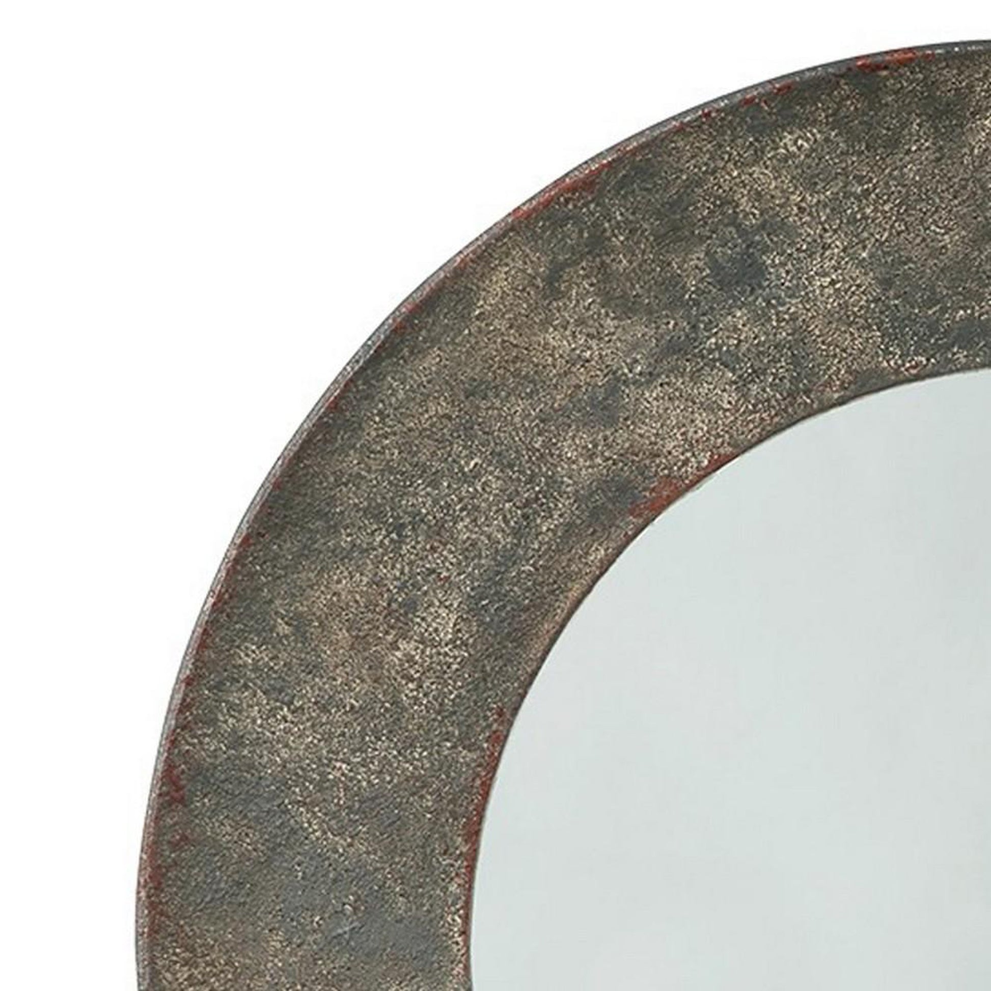 Benzara 30" Round Distressed Gray Metal Framed Accent Mirror