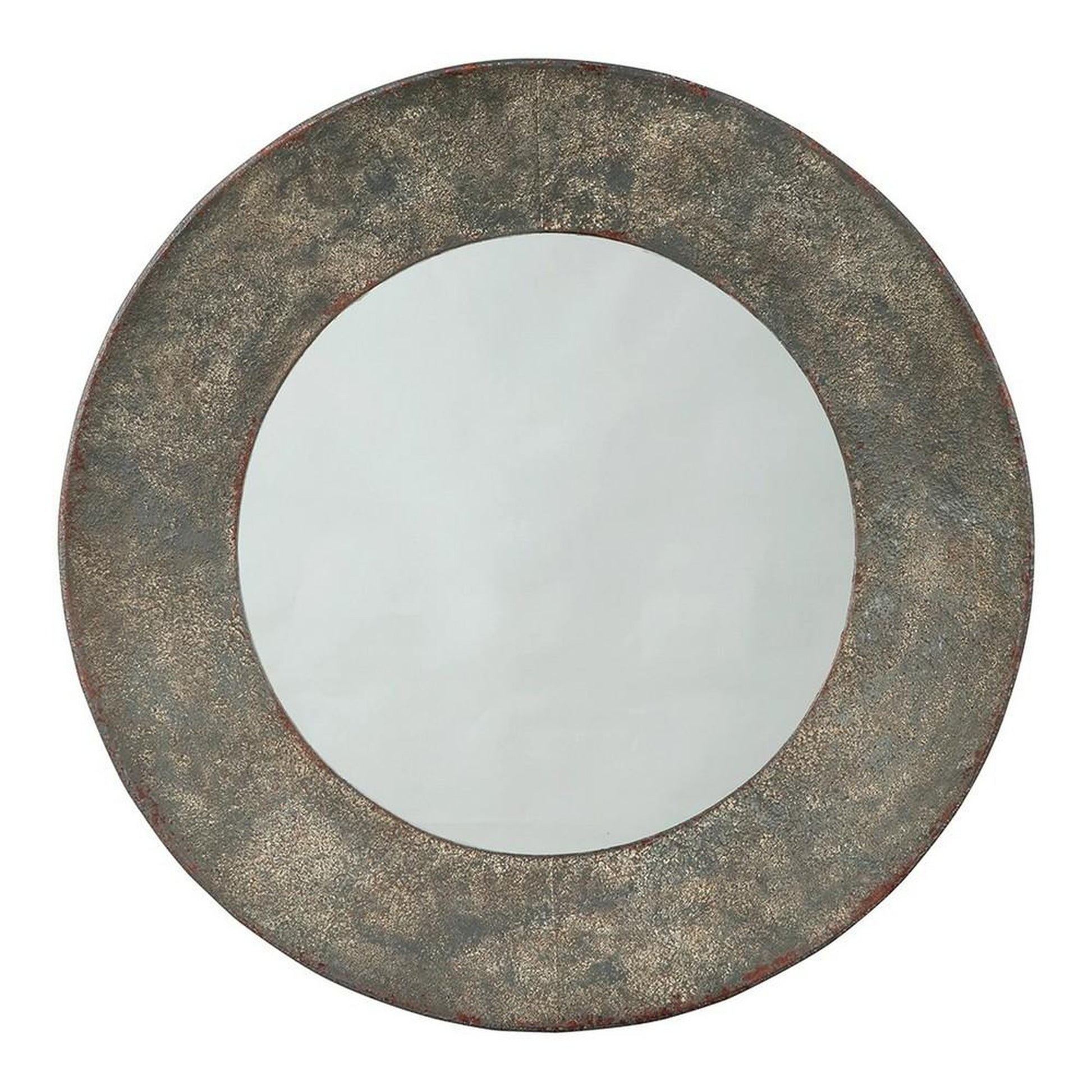 Benzara 30" Round Distressed Gray Metal Framed Accent Mirror