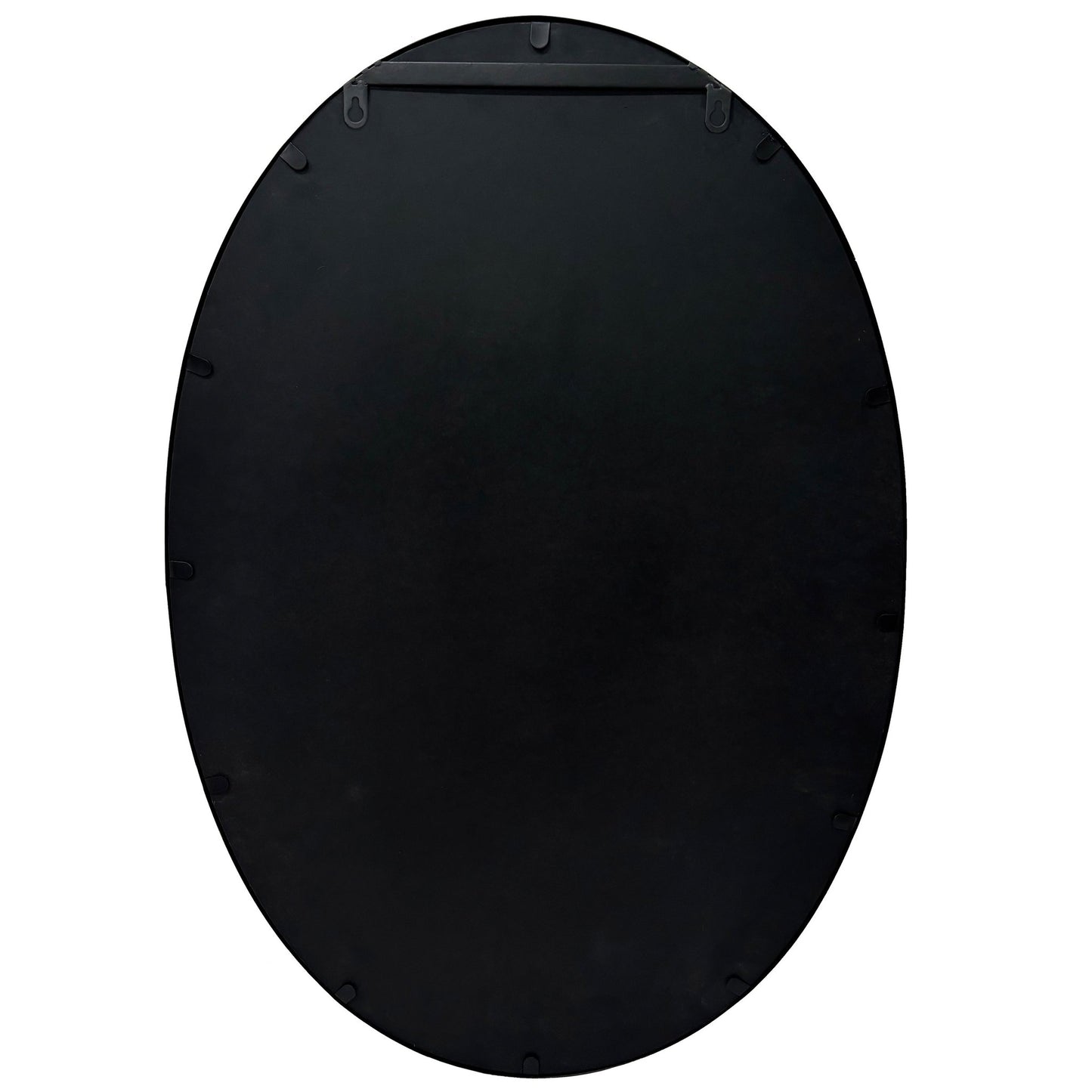 Benzara 31" Oval Black Metal Framed Wall Mirror With Framed Edges and Wooden Backing