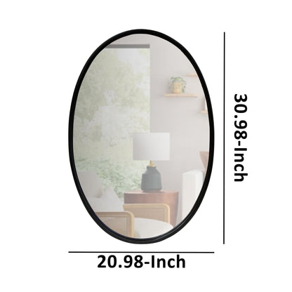 Benzara 31" Oval Black Metal Framed Wall Mirror With Framed Edges and Wooden Backing