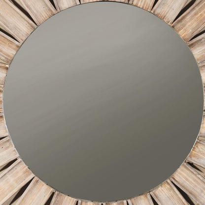 Benzara 32" Brown Round Sunburst Wood Frame Accent Wall Mirror