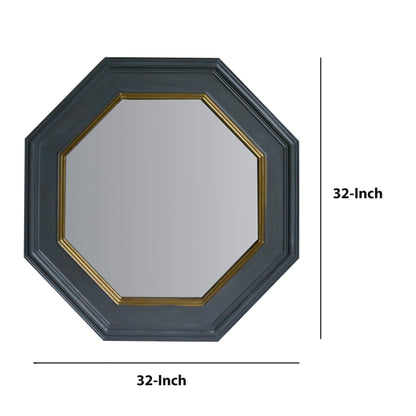 Benzara 32" Octagonal Gray Wooden Framed Floating Wall Flat Mirror