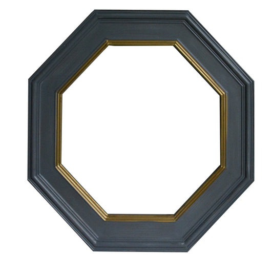 Benzara 32" Octagonal Gray Wooden Framed Floating Wall Flat Mirror