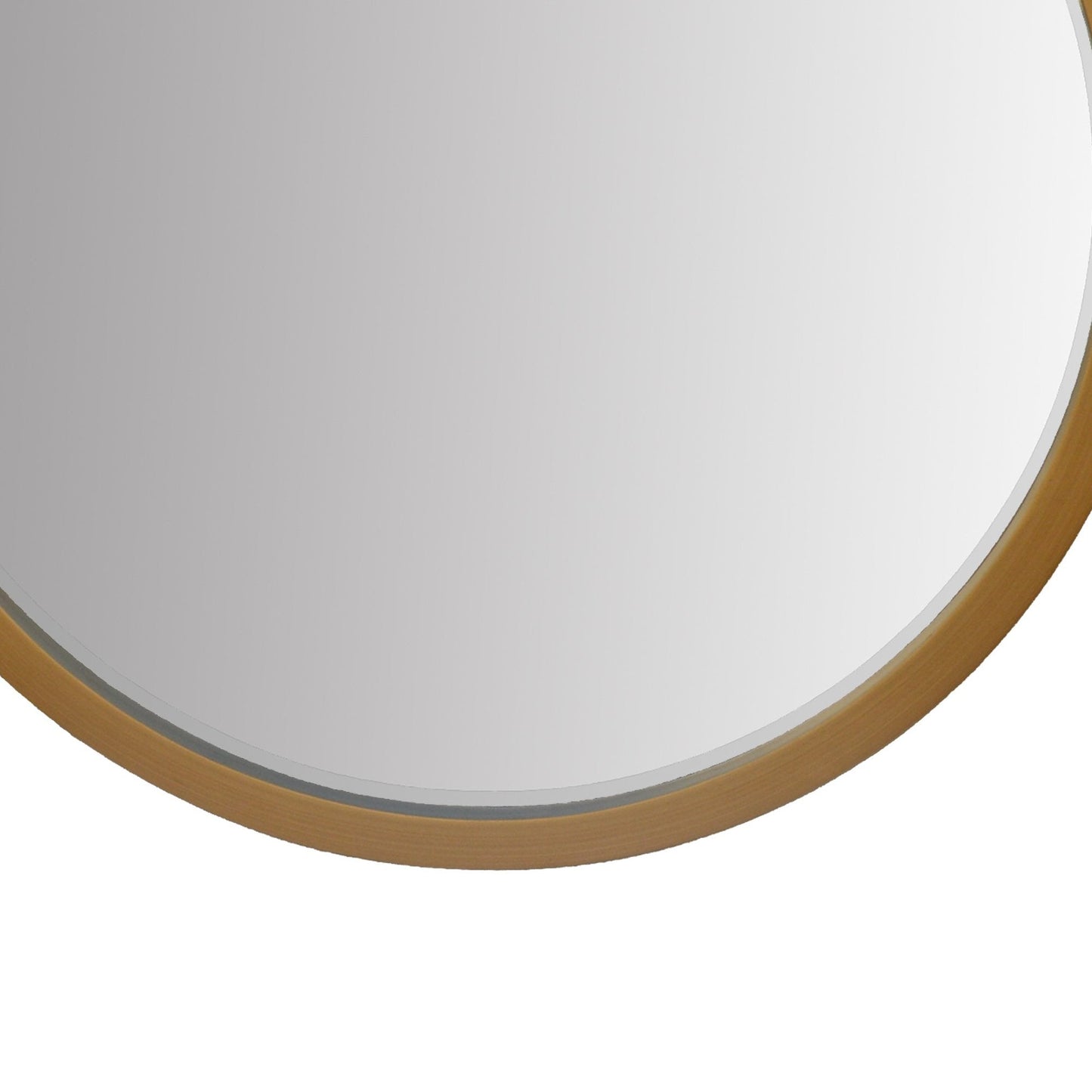 Benzara 32" Round Brown Wooden Framed Floating Wall Beveled Mirror