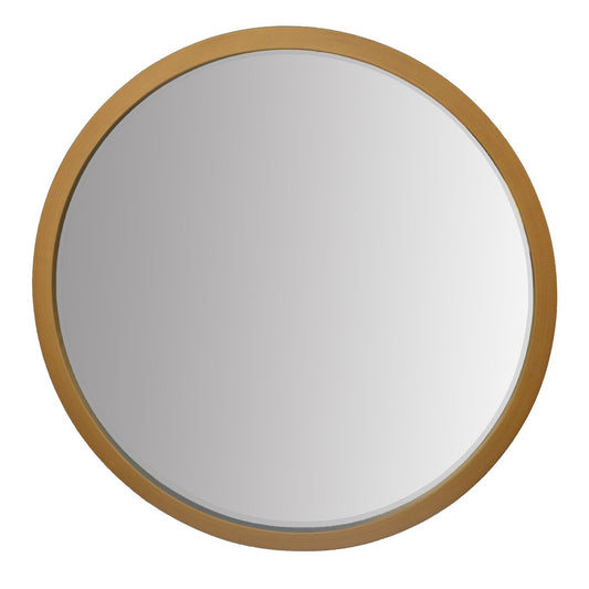 Benzara 32" Round Brown Wooden Framed Floating Wall Beveled Mirror