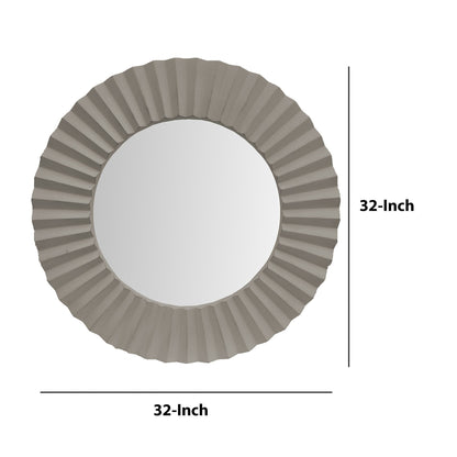 Benzara 32" Round Gray Corrugated Design Wooden Framed Beveled Floating Wall Mirror