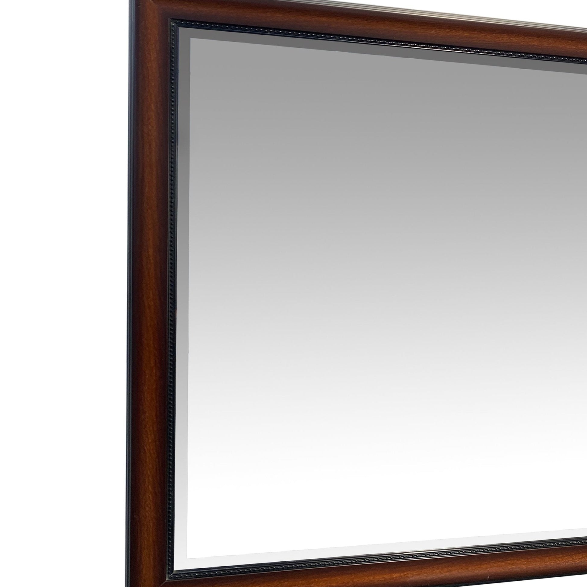 Benzara 34" Cherry Brown Molded Polystyrene Framed Wall Mirror With Beaded Details