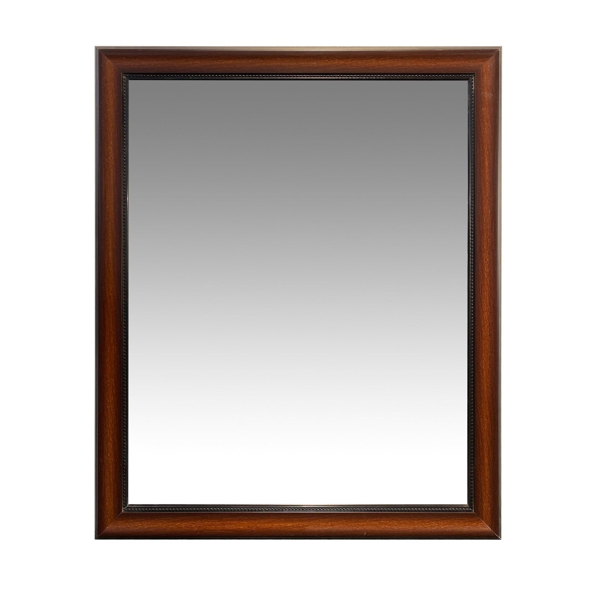 Benzara 34" Cherry Brown Molded Polystyrene Framed Wall Mirror With Beaded Details