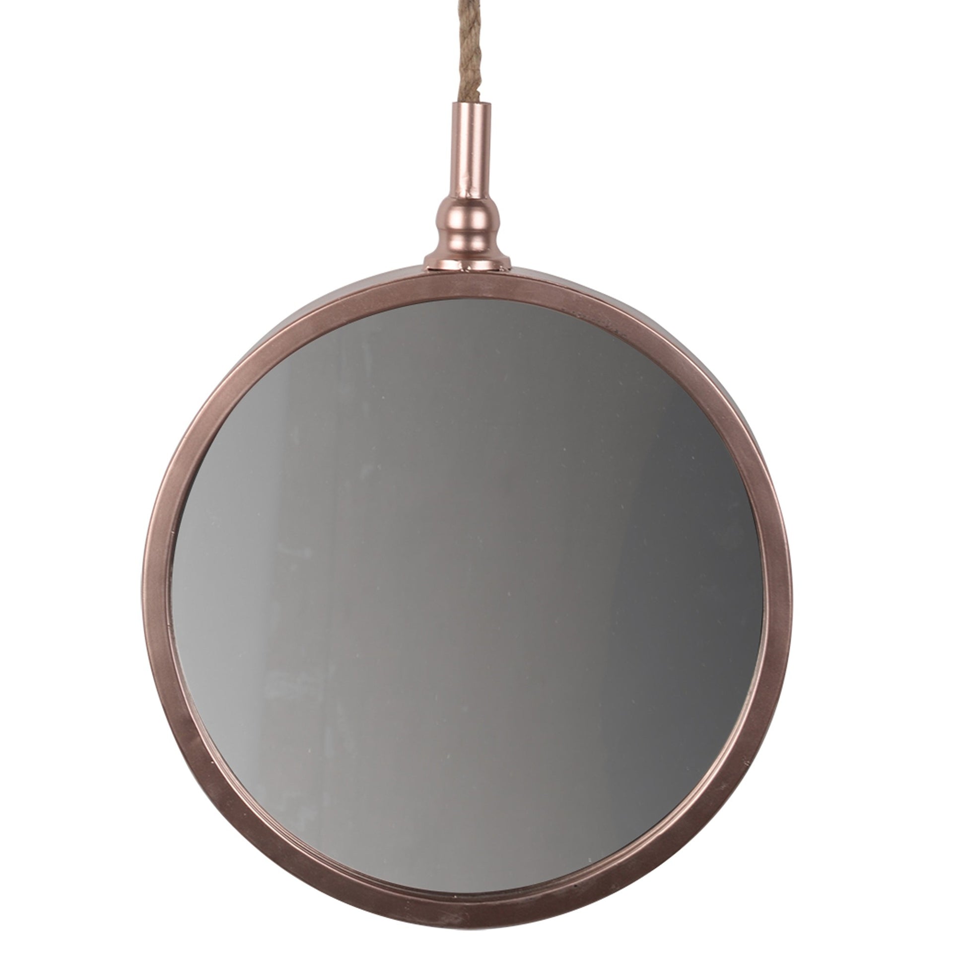 Benzara 34" Copper Small Round Metal Frame Wall Mirror With Attached Rope Hanging